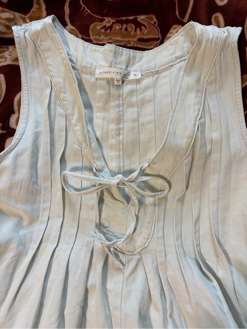 Altar'd State Pale Blue Pleated Tie-Front Tank